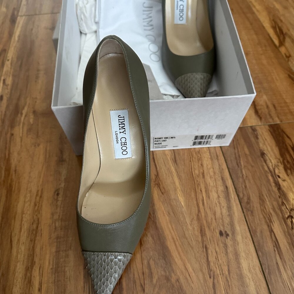 JIMMY CHOO POINTY SNAKE LEATHER PUMP SHOE, TAUPE SIZE 36.5, BRAND NEW
